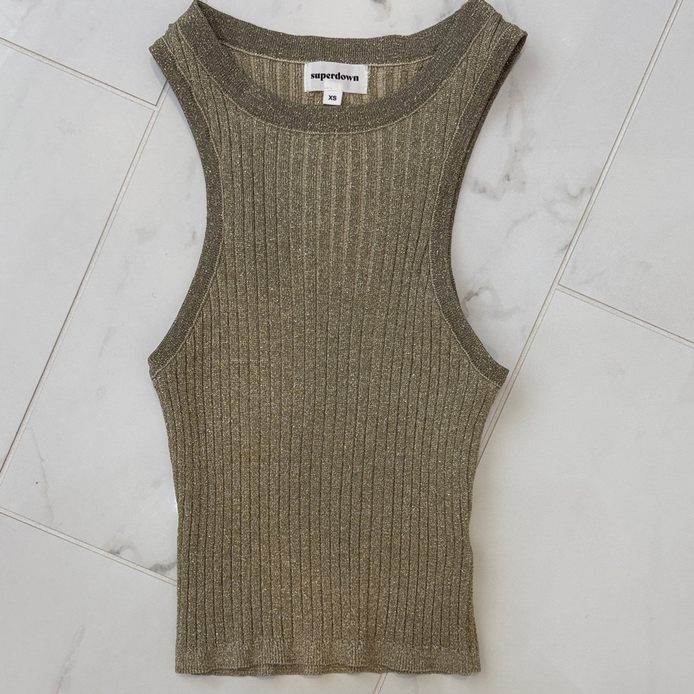 Superdown Gold Shimmer Ribbed Slim Stretch Tank Top size XS revolve